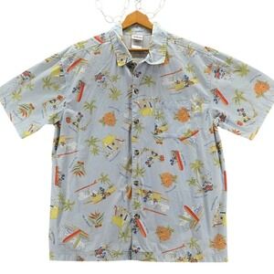Disney Shopping Mens Mickey Mouse Donald Duck Hawaiian Shirt Blue Vacation L